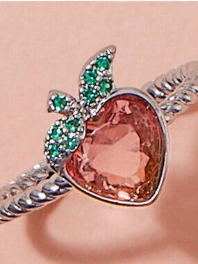 Charmed Aroma Apple Heart-Shaped Purple Gemstone Ring with Green Accent Stones